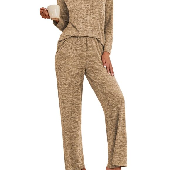 Women's Soft Long Sleeve Pajama Set Button Down Top Elastic Waist